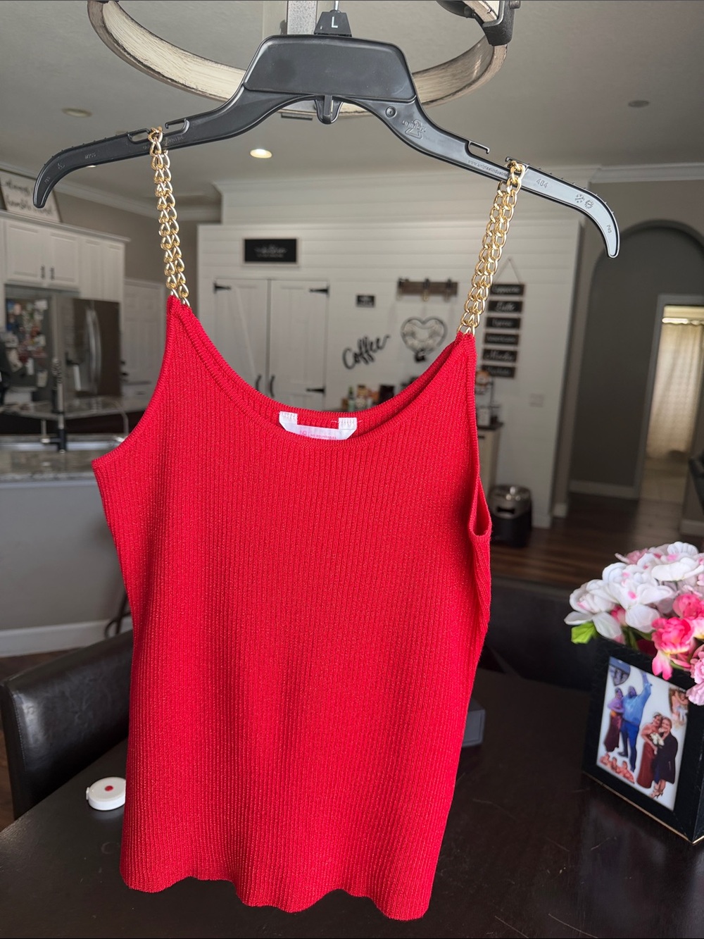Red Chain-Strap Knit Tank Top by No boundaries